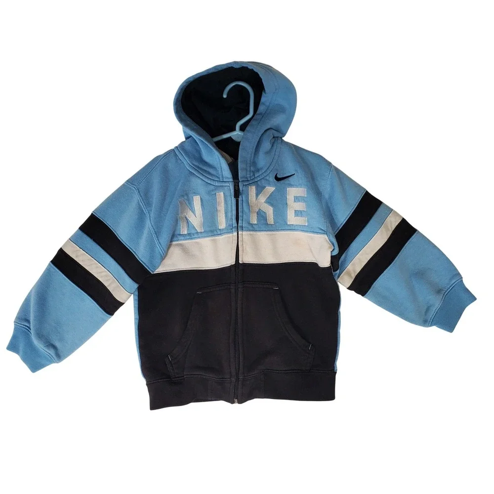 Nike Boys Light Blue Black Colorblock Full Zip Hoodie Sweatshirt Size 4